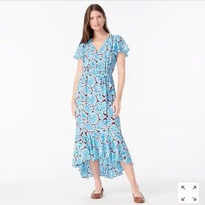 J CREW V-neck flutter-hem dress in aqua paisley
